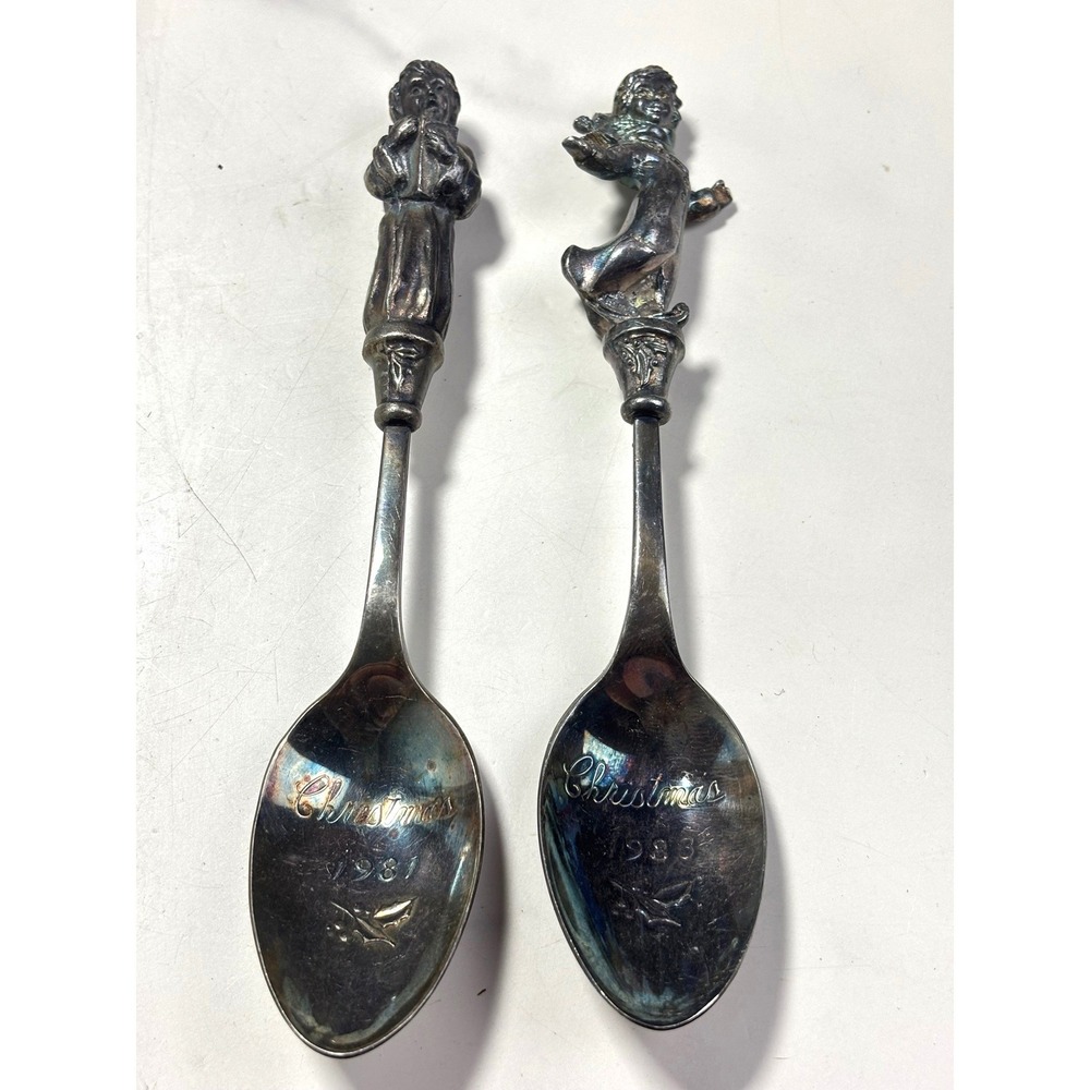 Reed & Barton Vintage Christmas Spoons 1981 1983 Silverplate Figural Set of 2